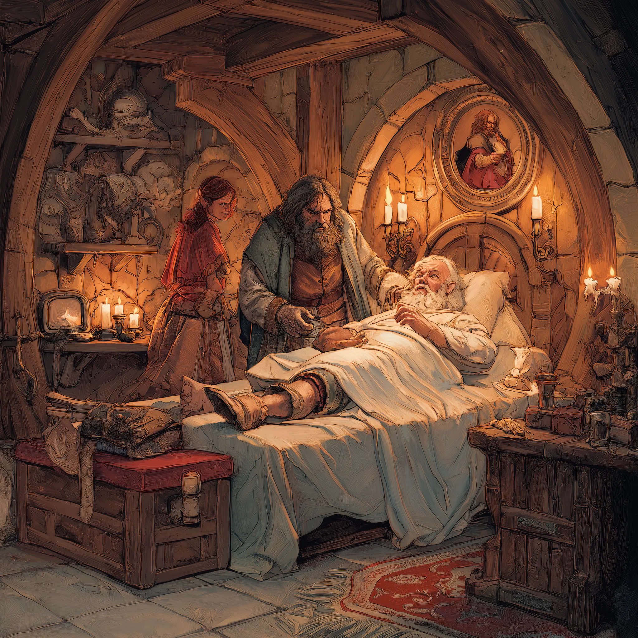 Illustration of a man resting in bed — time and support to focus on recovery after serious illness